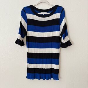 Exclusively Misook Women's Size Large Black Blue White Long Sleeve Acrylic Dress